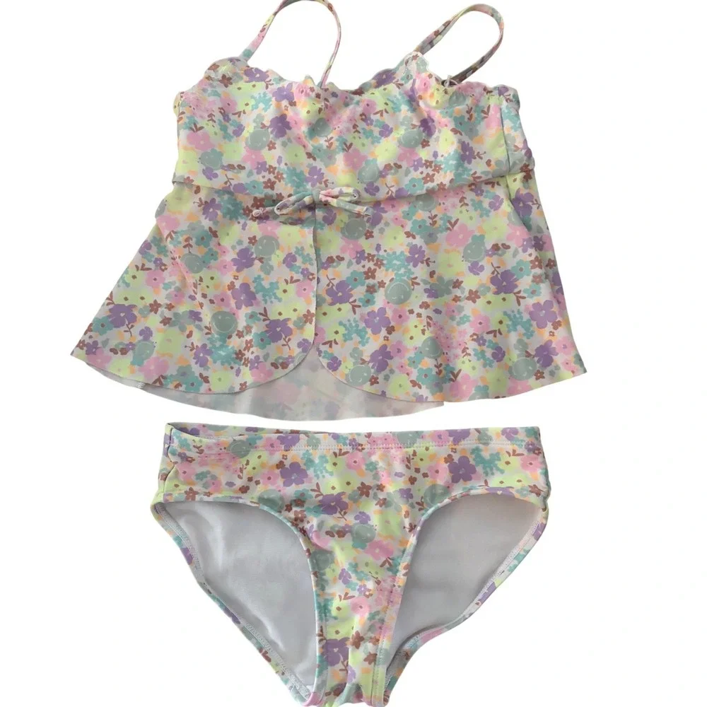 Justice Breaking Waves Girls Swimsuit Bundle Size 7/8 Floral Tropical 4pc Lot